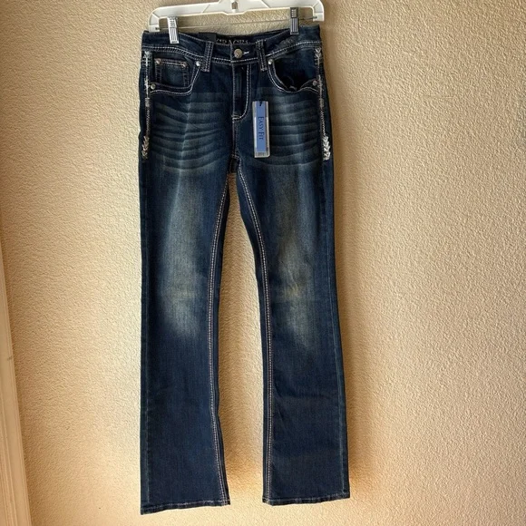 Grace in LA Dark Blue Boot Cut Jeans with Embroidered Details Size 26 - NWT - Picture 3 of 7